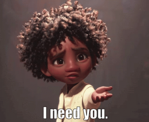 A Cartoon Girl With Curly Hair Is Saying I Need You GIF