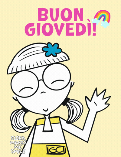 A Cartoon Girl With Glasses And A Flower On Her Head Says Buon Giovedi GIF