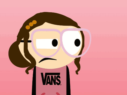 A Cartoon Girl With Glasses And A Vans Shirt GIF