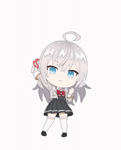 A Cartoon Girl With Gray Hair And Blue Eyes GIF