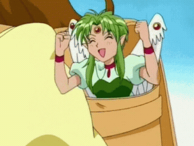 A Cartoon Girl With Green Hair Is Sitting In A Wooden Bucket GIF