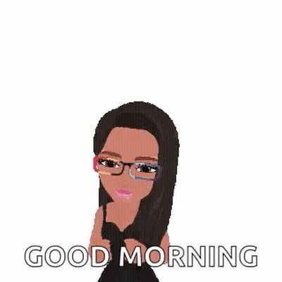 A Cartoon Girl With Her Arms Outstretched And The Words `` Besties ! Good Morning '' . GIF