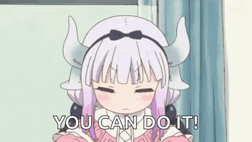 A Cartoon Girl With Horns Is Sitting In Front Of A Window And Saying `` You Can Do It '' . GIF