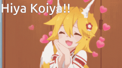 A Cartoon Girl With Horns Is Surrounded By Pink Hearts And The Words " Hiya Koiya !! " GIF