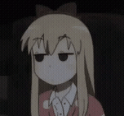 A Cartoon Girl With Long Blonde Hair Is Making A Funny Face In The Dark . GIF