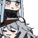 A Cartoon Girl With Long Blue Hair Is Sitting On Top Of Another Girl 'S Head . Sticker