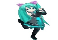 A Cartoon Girl With Long Green Hair And Cat Ears Is Dancing While Holding A Record . Sticker