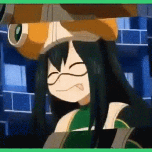 A Cartoon Girl With Long Hair And Glasses Is Wearing A Hat And Making A Funny Face . GIF