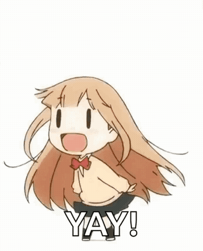 A Cartoon Girl With Long Hair Is Dancing And Saying Yay ! GIF