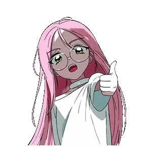 A Cartoon Girl With Long Pink Hair And Glasses Is Giving A Thumbs Up . Sticker