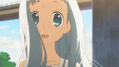A Cartoon Girl With Long White Hair And Blue Eyes Is Smiling GIF
