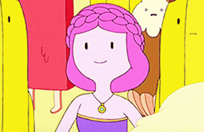 A Cartoon Girl With Pink Hair And A Necklace Is Standing In Front Of A Bunch Of Yellow Lockers . GIF