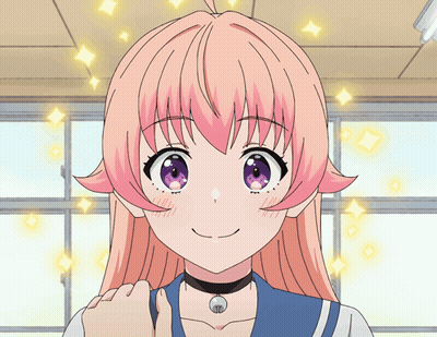 A Cartoon Girl With Pink Hair And Purple Eyes GIF
