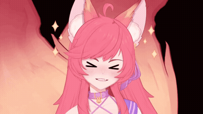 A Cartoon Girl With Pink Hair And White Ears Is Making A Funny Face GIF