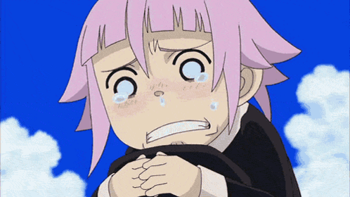A Cartoon Girl With Pink Hair Is Crying With Tears Running Down Her Face GIF