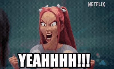 A Cartoon Girl With Pink Hair Is Screaming And Says Yeahhhh GIF
