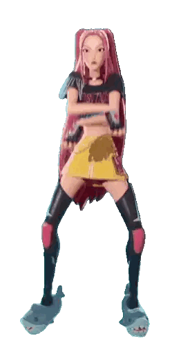 A Cartoon Girl With Pink Hair Is Wearing A Black Shirt That Says Frontier Sticker