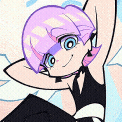 A Cartoon Girl With Purple Hair And Blue Eyes Is Smiling GIF