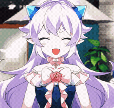 A Cartoon Girl With Purple Hair And Cat Ears GIF