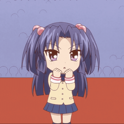 A Cartoon Girl With Purple Hair And Pink Ears GIF