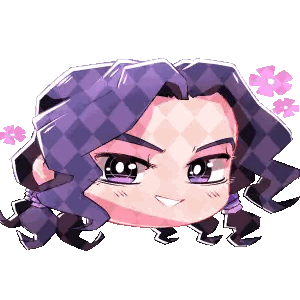 A Cartoon Girl With Purple Hair And Pink Flowers Sticker