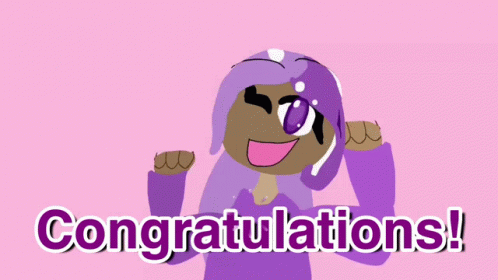 A Cartoon Girl With Purple Hair And The Words Congratulations On The Bottom GIF