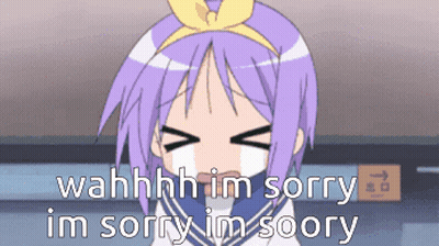 A Cartoon Girl With Purple Hair Is Crying And Says Wahhhh Im Sorry Im Sorry Im Soory GIF
