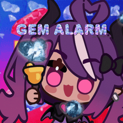 A Cartoon Girl With Purple Hair Is Holding A Bell And The Words Gem Alarm Are Above Her GIF