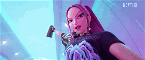 A Cartoon Girl With Purple Hair Is Holding A Spray Bottle In Her Hand . GIF