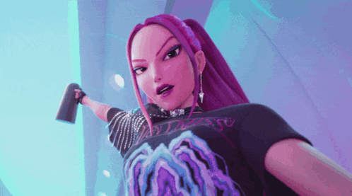 A Cartoon Girl With Purple Hair Is Holding A Spray Can GIF