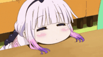 A Cartoon Girl With Purple Hair Is Laying On A Table . GIF