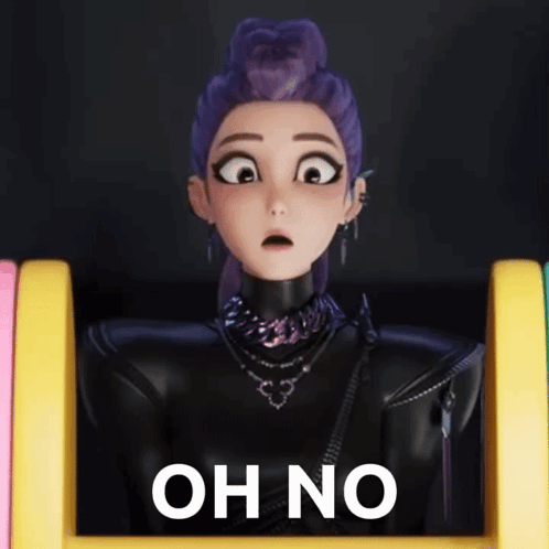 A Cartoon Girl With Purple Hair Is Standing In Front Of A Sign That Says " Oh No " GIF