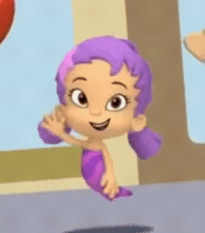 A Cartoon Girl With Purple Hair Is Wearing A Purple Mermaid Costume . GIF