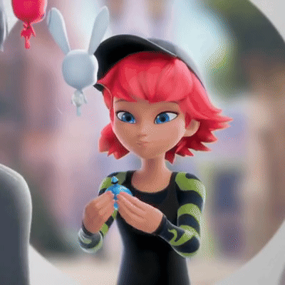 A Cartoon Girl With Red Hair And Blue Eyes Is Holding A Blue Ball . GIF