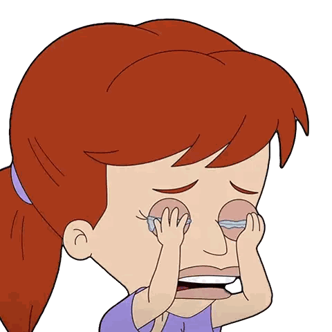A Cartoon Girl With Red Hair Is Crying And Covering Her Eyes With Her Hands Sticker