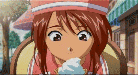 A Cartoon Girl With Red Hair Is Eating Ice Cream GIF