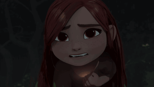 A Cartoon Girl With Red Hair Is Looking At The Camera GIF