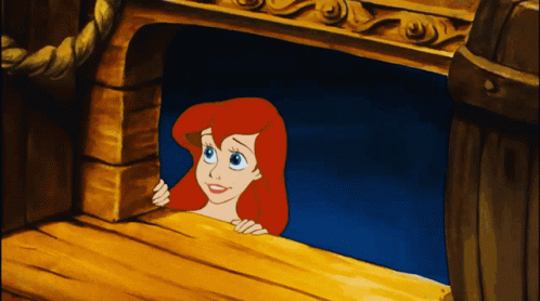 A Cartoon Girl With Red Hair Is Peeking Out Of A Window GIF