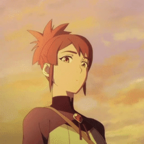 A Cartoon Girl With Red Hair Is Smiling And Looking Up At The Sky GIF