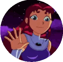 A Cartoon Girl With Red Hair Is Waving Her Hand In A Purple Circle . Sticker
