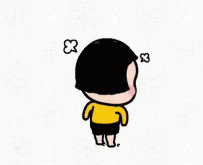A Cartoon Girl With Short Black Hair Is Standing On A White Background With A Yellow Shirt And Black Shorts . GIF