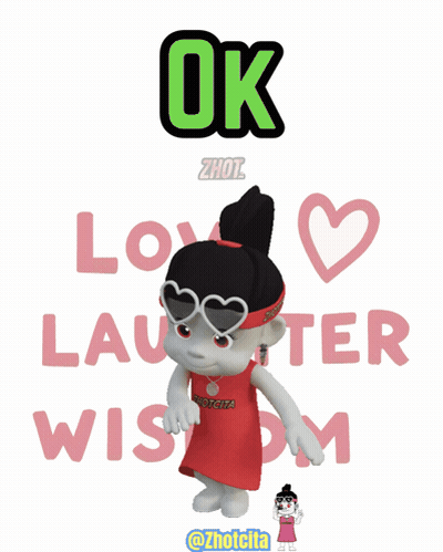 A Cartoon Girl With Sunglasses And A Red Dress Says Ok GIF