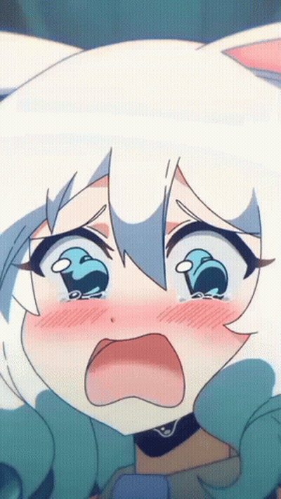 A Cartoon Girl With White Hair And Blue Eyes Is Crying With Her Mouth Open GIF