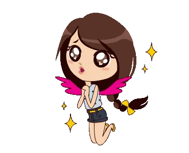 A Cartoon Girl With Wings Is Kneeling Down With Her Hands Folded Sticker
