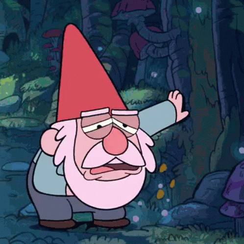A Cartoon Gnome With A Red Hat And A Beard GIF