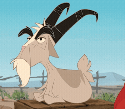 A Cartoon Goat With Long Horns Is Sitting On A Box GIF