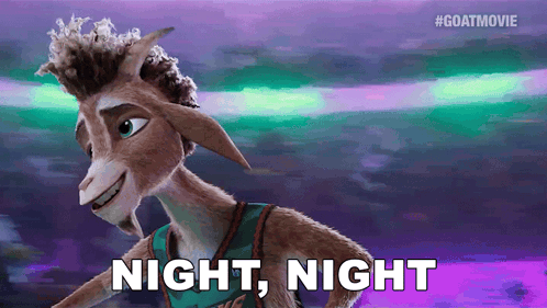 A Cartoon Goat With The Words Night Night Written On It GIF