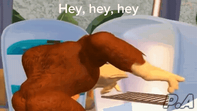 A Cartoon Gorilla Is Opening A Refrigerator Door And Pointing At It . GIF