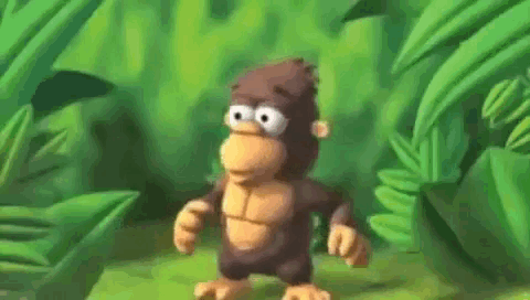 A Cartoon Gorilla Is Standing In The Middle Of A Lush Green Forest . GIF