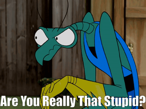 A Cartoon Grasshopper With The Words Are You Really That Stupid GIF